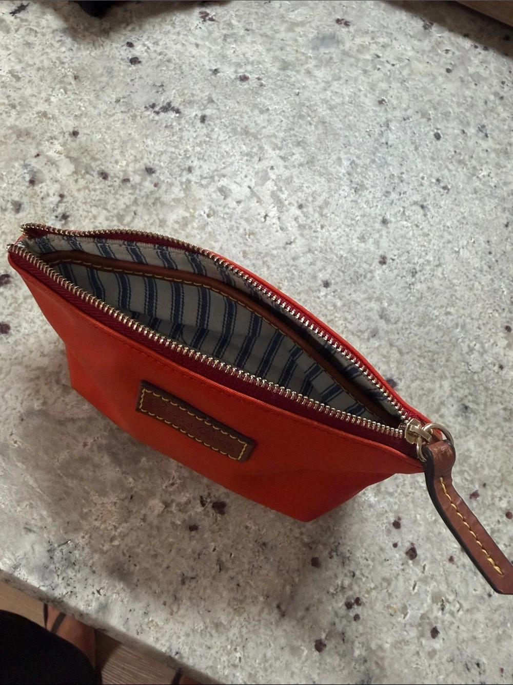 Dooney & Bourke Wayfarer Nylon Make Up Cosmetic Travel Bag Case Orange Clutch